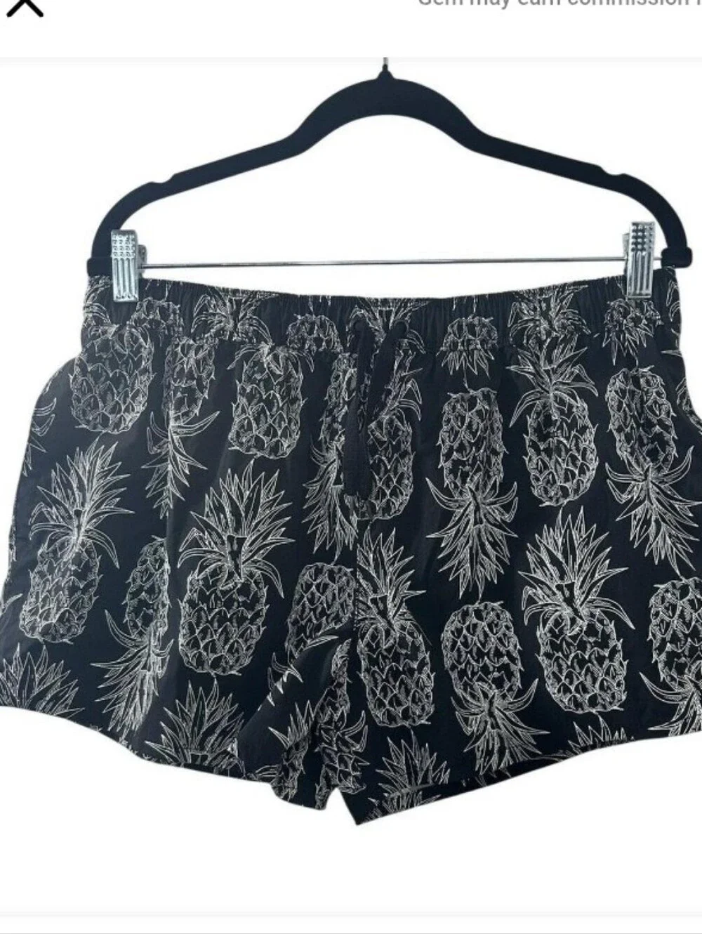 Lauren James Black Pineapple Print Athletic Shorts